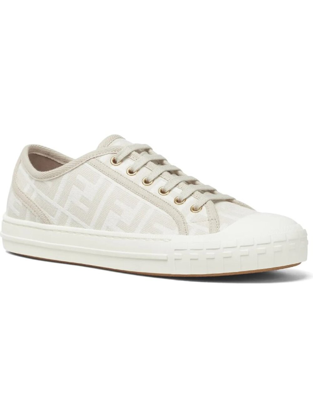 Fendi Domino FF Monogram Logo Printed Low Top Lace Up Sneakers Shoes Ivory